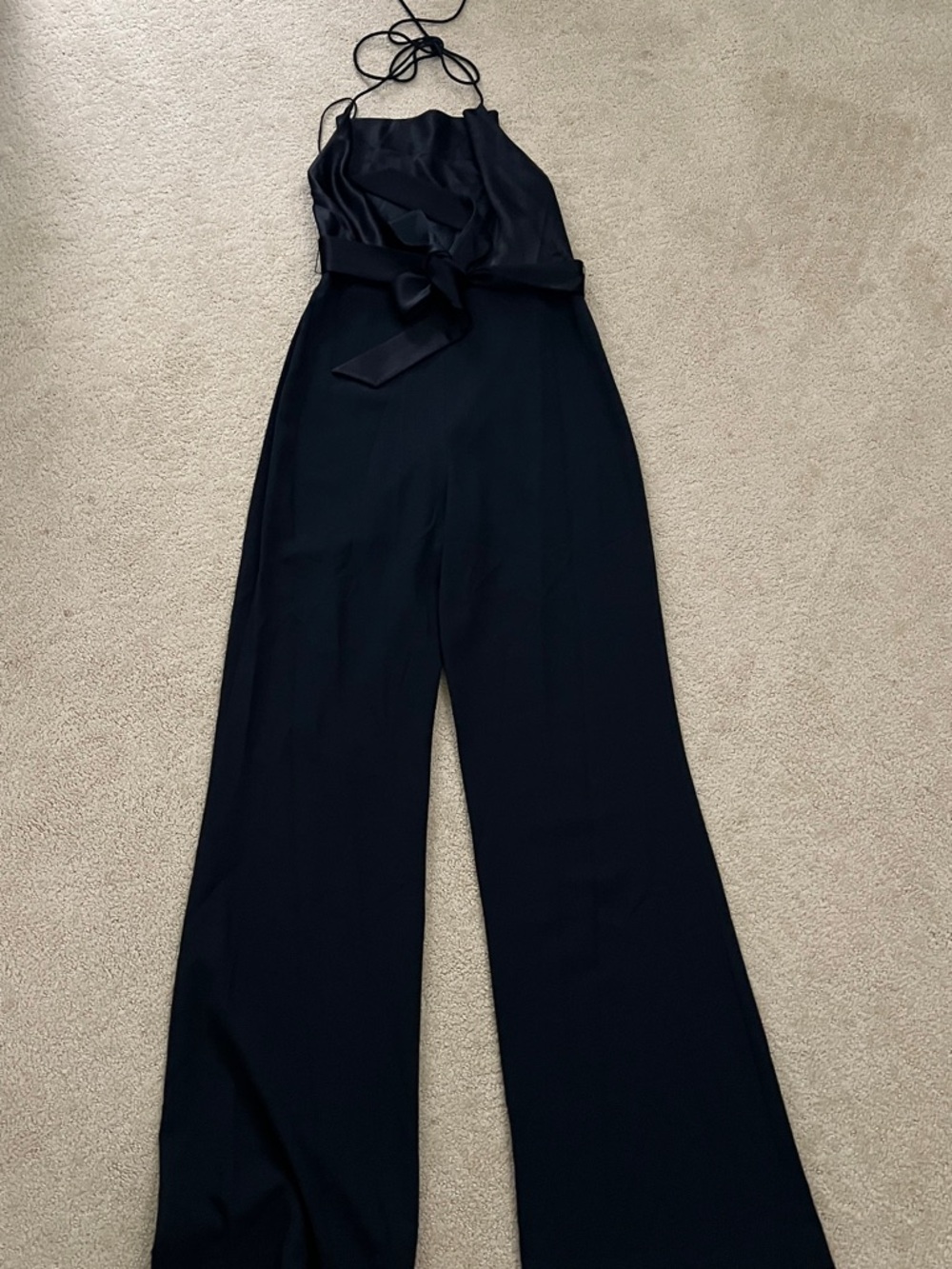 Alice + Olivia Black Halter-Neck Wide Leg Jumpsuit with Waist Tie